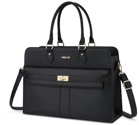 MOSISO Bag Tote Laptop para Mujer, 15,6 Pulgadas Bolsos Waterproof Cuero PU para Laptop, Bolso con Compartimento Laptop para Negocios, Bolsos Hombro Bolso con Asa Top Profesora Bolsa Trabajo, Negro