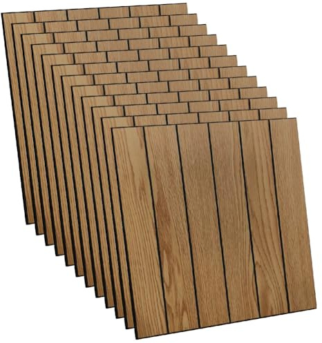 Förpackning med 12 självhäftande väggpaneler, 30 x 30 cm PVC-väggpaneler, akustiska paneler väggpaneler, väggbeklädnad, trälook för vardagsrum, sovrum, kontor och kök (naturlig ek)