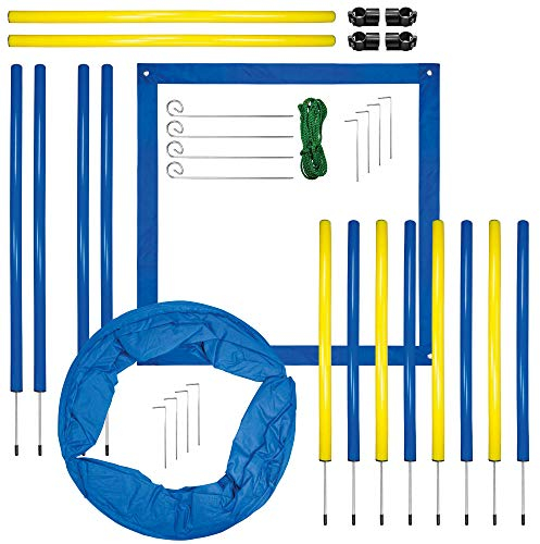 Schecker Dog Agility Set groß für Hunde mit Startfeld, Slalomstangen, Hürden, Tunnel und Tasche