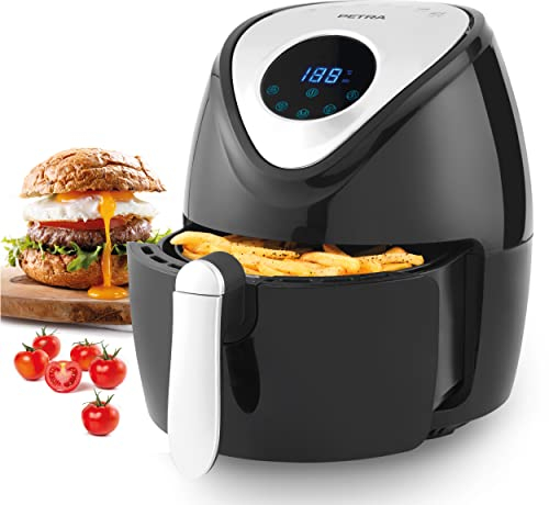 Petra PT4221VDEEU7 Heißluftfritteuse - Digitale Familiengröße Luftfritteuse, max. Temperatur 200 °C, 4.5L XXL Antihaft Kochkorb, 7 Kochfunktionen, 30-Minuten-Timer, Ölfreies Kochen Bratwurst, 1300W