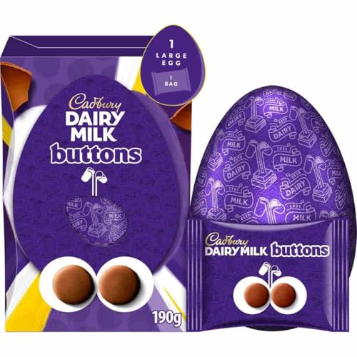 Cadbury Dairy Milk Buttons Chocolate Easter Egg, Includes 1 Large Egg and 1 Sharing Bag, 195 g (Pack of 1)