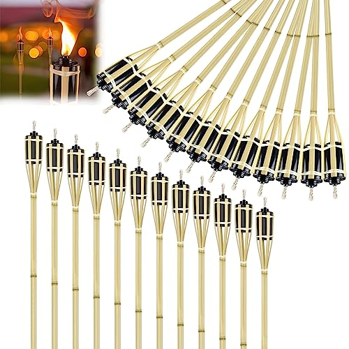 JOIEYOU Trädgårdsfacklor av naturlig bambu för utomhusbruk 24 st oljefacklor Atmosfäriska facklor med veke Dekorativ oljelampa Stigbelysning Höjd: 90 cm