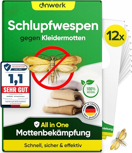 anwerk® Schlupfwespen gegen Kleidermotten - 12 Karten (2 Karten à 6 Lieferungen) - Effektiv Kleider Motten bekämpfen - Alternative zur Mottenfalle, Mottenspray, Pheromonfalle