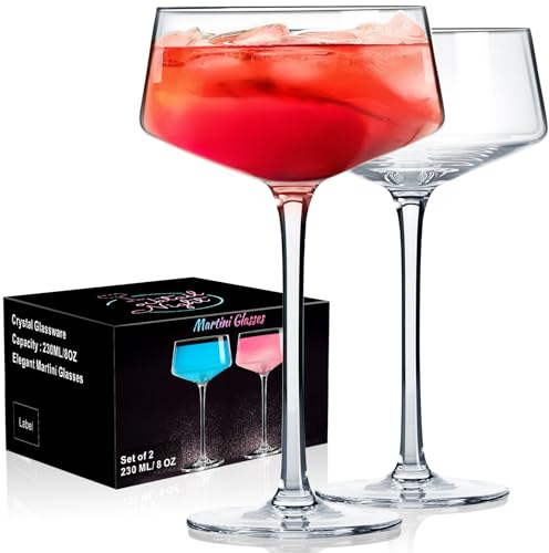 PARACITY Martini Glasses, Coupe Glasses, Cocktails Glasses of Hand Blown, Perfect for Cocktails, Martinis, Margaritas, Parties, Catering Boxes and Gifts（8 oz/240ml） (Set of 2)