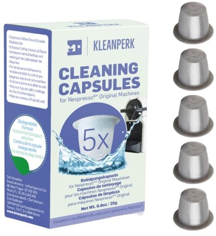 KLEANPERK 5 Cleaning Pods I Compatible With Nespresso Original Line Machines I Cleaning Kit for Better Tasting Coffee I Coffee Machine Cleaner I Easy and Safe to Use