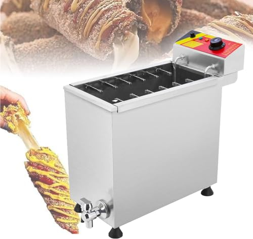 Oiyekntd Freidora de Perritos Calientes de maíz 25L Máquina de 12 Ganchos de Gran Capacidad para Hacer palitos de Perritos Calientes de Queso Máquina de freír palitos de Perritos Calientes de Queso