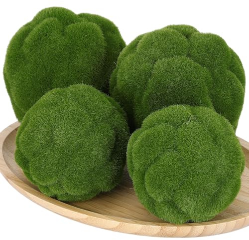 STOBAZA 4pcs Fake Green Moss Balls, Decorative Green Moss, Simulated Topiary Ball, Floral Arrangements for Garden Wedding Party Decoration