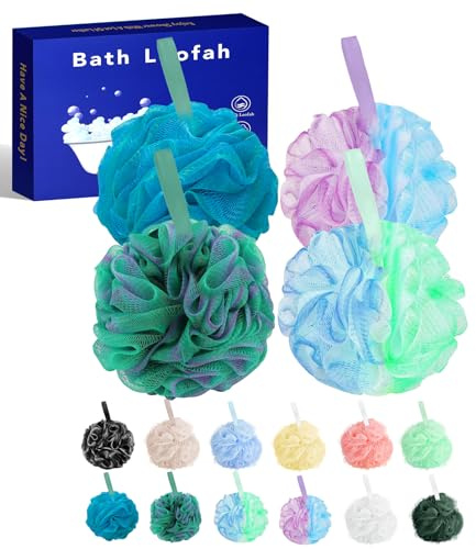 Ufacai loofah,Bath loofah,Bath Sponge,Shower loofahs Shower Sponge for Women and Men,Pack of 4 (Green Purple Blue Blue)