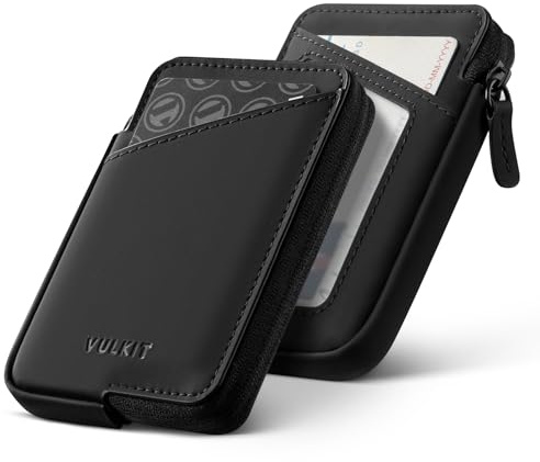 VULKIT Tarjetero Cuero con Bloqueo RFID y Cierre de Cremallera Billetera Minimalista Delgada para Tarjetas, con Capacidad para 10 Tarjetas y Billetes Doblados
