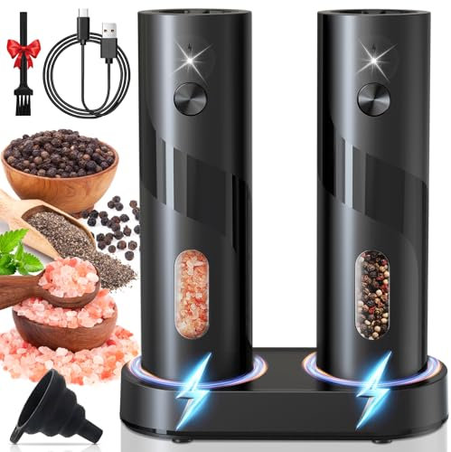 UCAMP Macina Sale e Pepe Elettrico,Macina Sale Pepe,Macinasale Elettrico,Macina Pepe con Granulometria Regolabile,Macina Spezie Automatica Per Cucina con Led,Capacità 110 ML