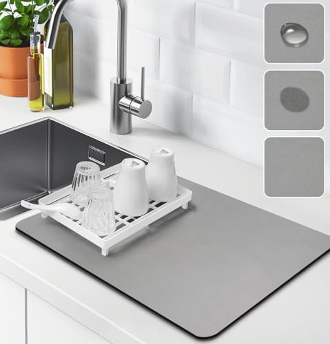 Alfombrilla Escurreplatos, Alfombrilla Escurreplatos Super Absorbente, Alfombra Escurreplatos Antideslizante para Mostrador de Cocina, Esterilla de Secado para Cafetera, Protector de Encimera