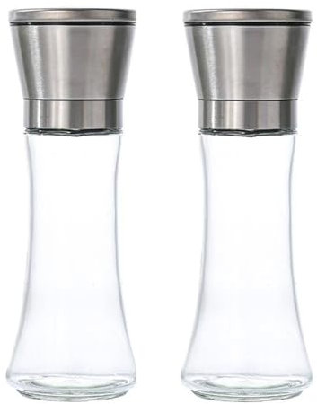 Set di 2 macinaspezie in acciaio inox, macinino in ceramica, adatto per peperoncino, sale e spezie, autoportante, multifunzionale