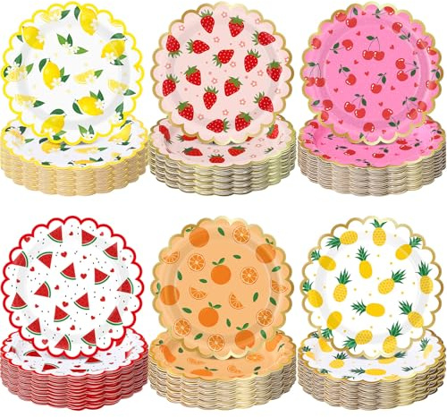 Funnymoom 60 Pcs 7 Inch Fruit Paper Plates Tutti Fruit Birthday Party Supplies Summer Disposable Dinner Dessert Plates for Wedding Birthday Baby Shower Bridal Tea Party Supplies