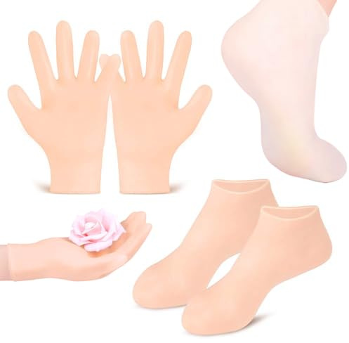 KIRZAX 2 pares de calcetines y guantes hidratantes con forro de gel, diseñados específicamente para manos y pies secos, un tratamiento para reparar la piel agrietada