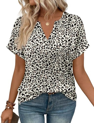 WIHOLL Plus Size Spring Clothes for Women 2026 Summer Boho Tops Short Sleeve Shirts Trendy Fashion Blouses Country Concert Outfits Cheetah Leopard Print XL