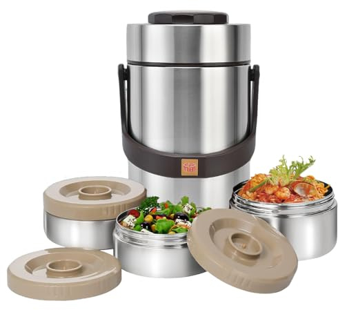 Vacuum Insulated Food Container Set with 3 Stackable Compartments - 67oz Adults Thermal Lunch Box, Leak-Proof Stainless Steel Wide Mouth Thermal Food Jar for Hot Food, Office & Outdoor
