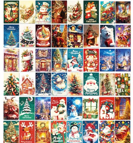 FuouYA 50 Diverse Carte di Natale, Set di Cartoline Natalizie, Cartoline Natalizie Divertenti Piccole Cartoline Natalizie Cartoline Natalizie Divertenti