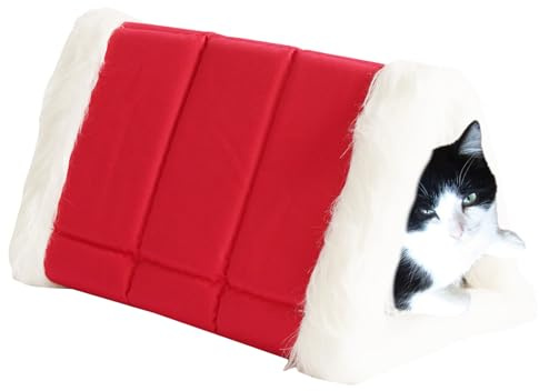 Lit en Caverne pour Chat | Lavable Pliable en Peluche Amovible - Caverne De Sommeil pour Chat D'Intérieur | pour Sommeil Petit Chien Chaton Animal De Compagnie Hiver Extérieur Chambre Jardin