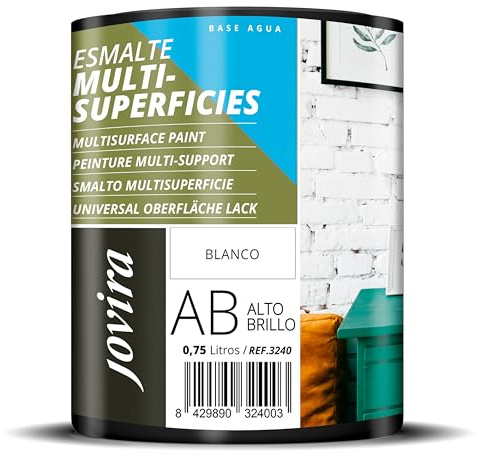 JOVIRA PINTURAS Esmalte Multisuperficies al Agua Alto Brillo. Decora y protege superficies de difícil adherencia. (750 Mililitros, Blanco) -T