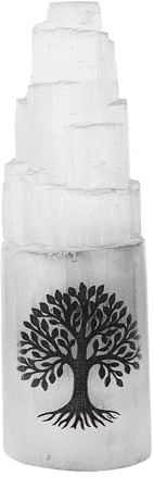 NKlaus Torre de selenita de 25 cm con grabado del árbol de la vida, purificación energética, protección y armonización, decoración para meditación, equilibrio de chakras y espacios espirituales