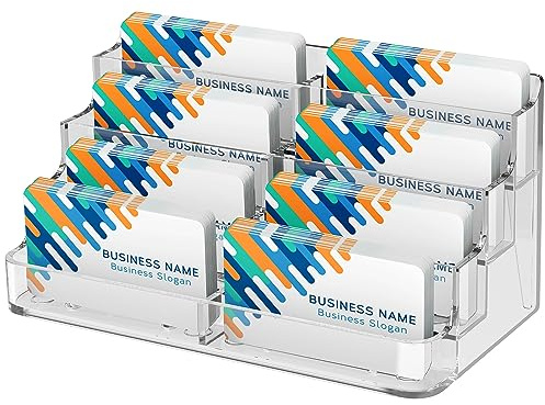 MaxGear Acrylic Business Card Holder for Desk, Clear Desktop Business Card Display Stand with 8 Pockets, 4-Tier Freestanding Card Organizer for Office, Reception, Countertop