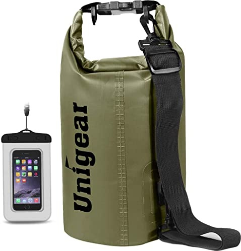 Unigear Waterproof Dry Bag with Phone Case and Adjustable Long Shoulder Strap for Boating, Kayaking, Fishing, Rafting, Swimming, Camping, Snowboarding 2L/5L/10L/20L/30L/40L