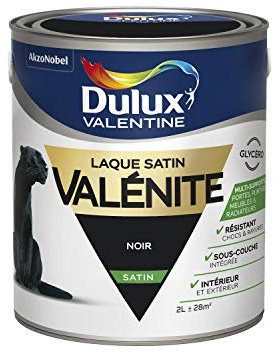 Dulux Valentine Peinture Laque Valénite Glycéro multisupport intérieur-extérieur – Grande résistance pour boiseries et ferronneries - aspect Satin Noir 2L