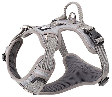 Truelove No-Pull No Overhead Reflective Dog Harness,Gray, XL | Side Release Neck Buckle, Adjustable, Easy to Wear, 2 Lead Rings, Outdoor Walking, For Small Medium Large Dogs, TLH56512
