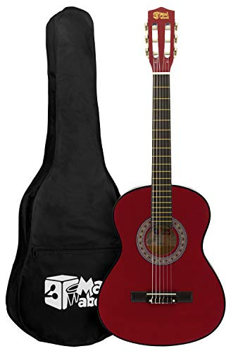 Mad About MA-CG05 Guitarra clásica, tamaño 1/4, guitarra clásica roja, colorida guitarra española con bolsa de transporte, correa, púa y cuerdas de repuesto