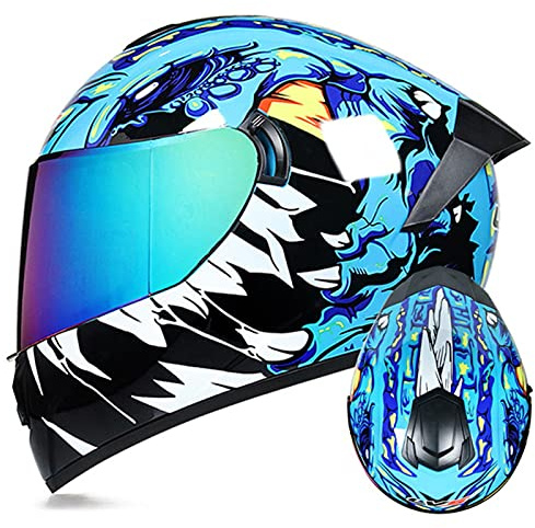 Casco Moto Integrale Per Uomo E Donna Omologato ECE DOT Casco Moto Da Corsa Per Moto Da Strada Con Doppia Visiera Parasole Leggero Caschi Integrali Moto Con Grafiche Blue 2,M