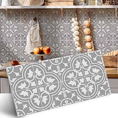 Hiseng Kitchen Bathroom Wall Tile Stickers, 30x15cm DIY Rectangle Decals Retro Geometry Sticker for Kitchen Living Room Bathroom Home Decor Self-Adhesive (Grey Clover,12pcs)