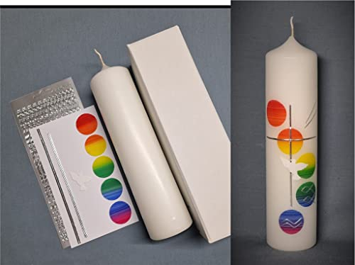 Silkes-Kerzenladen komplettes BASTEL-SET für Kommunionkerzen und Taufkerze + Kerze in 25 x 6 cm + Aufbewahrungskarton ! MS 01 / K2