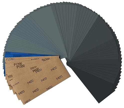 Papel de Lija, Lijas en Húmedo y en Seco - Grano 400-3000, Lijas Finas para Acabado de Coches, Metal, Madera, Pintura, Paredes, Cristal (72)