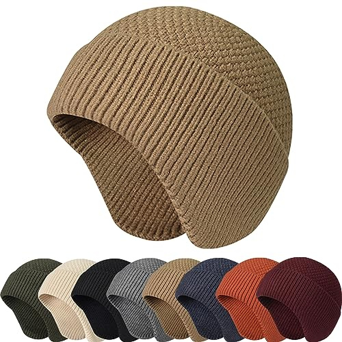 Enwokran Gorro de punto cálido de invierno, unisex, elástico, resistente al viento, con orejeras, gorro de punto holgado con calentador de orejas para correr, pesca, esquí, ciclismo, deportes al aire