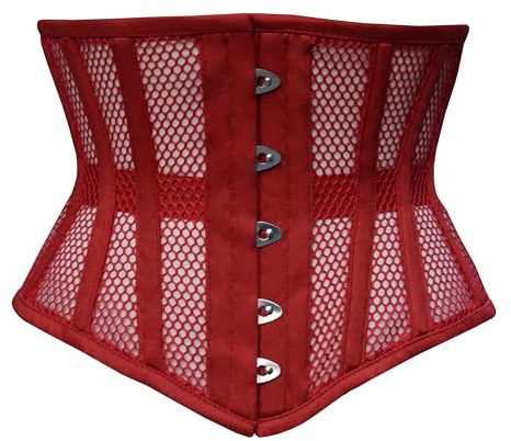 Naveed Corsé de malla para mujer con cordones fuertes para entrenamiento de cintura y reducción de cintura, rojo, 34