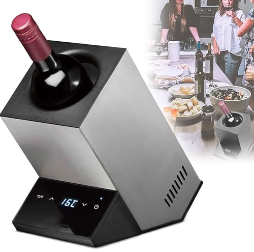 Qiang Raffreddatore Bottiglie Vino Elettrico,Refrigeratore per Vino E Bevande 750Ml Display a LED Bottiglia Singola Secchiello Controllo Termostato Intelligente 5-18°c,Accessorio per Vino,Silver