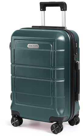 TANTOMI Handgepäck Koffer 20 Zoll, Hartschalenkoffer aus ABS+PC, Trolley, Reisekoffer mit 4 Rollen, 3-stelliges Zahlenschloss, Aluminium-Teleskopstange (Set-M/L/XL) (41L, Helles Dunkelgrün)