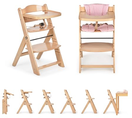 ms Trona para bebé de Madera Full PLEGABLE - Evolutiva- Silla Alta, Ergonómica, Regulable, Segura, Madera/Rosa