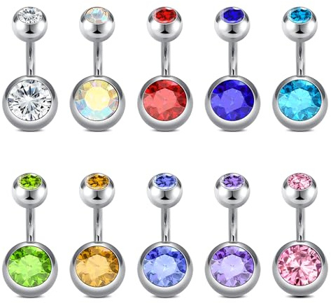 6-38mm Barras de ombligo y el embarazo del vientre Bar 14G de plata del ombligo Piercing Flexible de plástico de la maternidad del vientre Bar Acero Quirúrgico Rhinestone Piercing del vientre Joyería