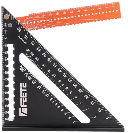 FEETE Équerre de charpentier, règle triangulaire ajustable, rapporteur pliant multifonctionnel en aluminium pour le travail du bois, le bricolage et les travaux à domicile