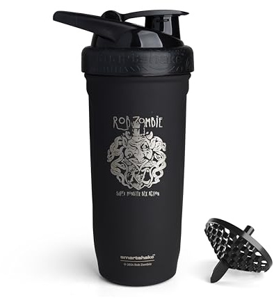 smartshake Rockband Reforce Stainless Steel Protein Shaker Bottle 900 ml | 30 oz - Leakproof Screw-on Lid - BPA Free - Non Insulated – Unisex (R. Zombie Logo)