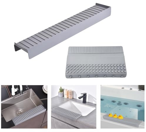 iAnomla Silicone Sink Edge Protector, 14 36cm Kitchen Sink Splash Guard Cover with Suction Cup, Foldable, Multifunction Kitchen Accessories, Sponge Holder, Countertop Protector, Grey