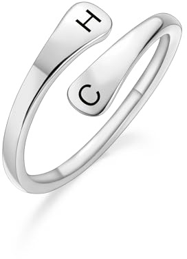 INBLUE Personalized 925 Sterling Silver Spiral Twist Ring for Women Customized Engraving with Name/Date/Initial Rings for Women Adjustable Open Wrap Band Promise Ring Gift for Wedding Engagement - B1