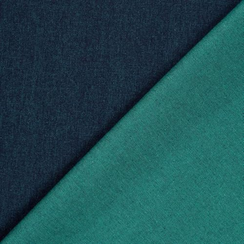 Jeansstoff bicolor - Jeans Stoff Meterware zweifarbig - robuster Köper Doubleface, stabieler Denim reißfest, Jeansjacke nähen *Ab 50cm, Farbe: 024 petrol