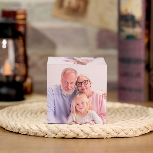 Drawelry Cube Personnalisé avec Photo 3D Rotatif Pliable Boîte Puzzle Cube avec 9 Images Albums Photo Cadre Cube Cadeau d'anniversaire de Noël pour Enfants Père Mère Petite Amie (9Photo-D)