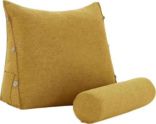 strusery Almohada de lectura para adultos, almohada de apoyo para la espalda con cojín lumbar, almohada para leer, ver la televisión y relajarse (poliéster-amarillo)