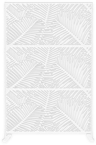 Pannello traforato decorativo in metallo, separe divisorio da esterno o interno, pannello frangivista, separé paravento in acciaio, design moderno e versatile (Motivo Palma, Bianco)