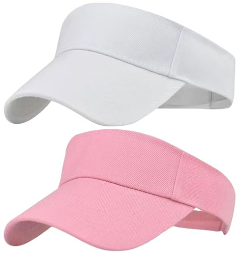 GWAWG 2 stycken anti-UV-keps för kvinnor, skyddsmössa för kvinnor, justerbar sommarkeps, justerbar solskyddskeps, justerbar solskyddskeps, sportvisirkeps för stranden, cykling, löpning, vitt och rosa