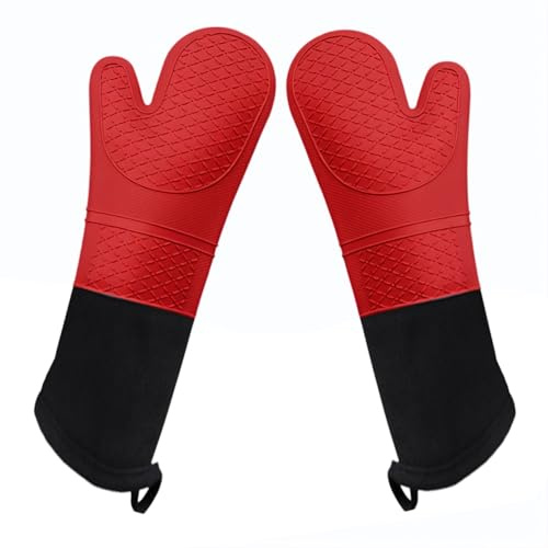 Guantes de horno de silicona profesional 1 par extra largos resistentes al calor cocina barbacoa guantes con forro de algodón acolchado
