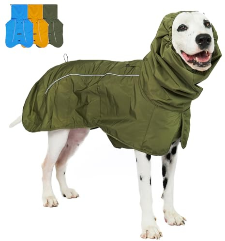 Tuff Pupper Waterproof Dog Raincoat | Full-Body Windproof Rain Jacket for Dogs | Reflective Strips | Breathable Mesh Lining | Adjustable Fit | Leash Port | Small Medium Large XL XXL Dogs (Olive, L)